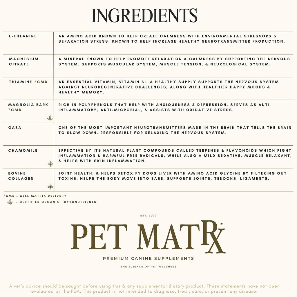 Pet MatRx Think Suplemento Cognitivo y Calmante con Colágeno y Magnesio para Perros Grandes y Muy Grandes