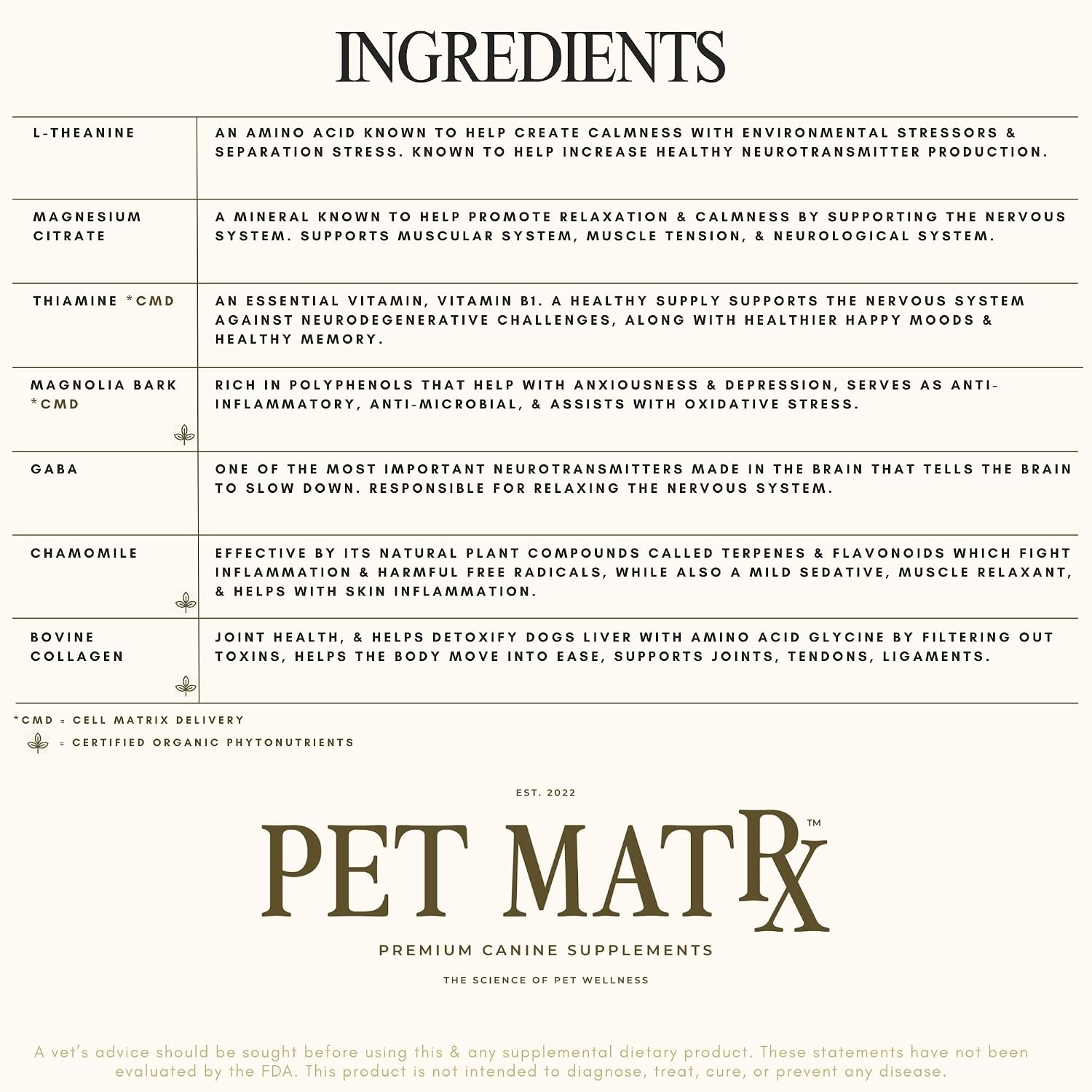 Pet MatRx Think Suplemento Cognitivo y Calmante con Colágeno y Magnesio para Perros Grandes y Muy Grandes