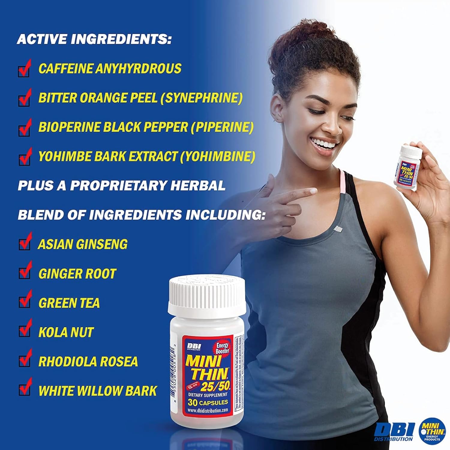 Mini Thin 25/50 - Cápsulas Energéticas con Cafeína (30 Cápsulas)