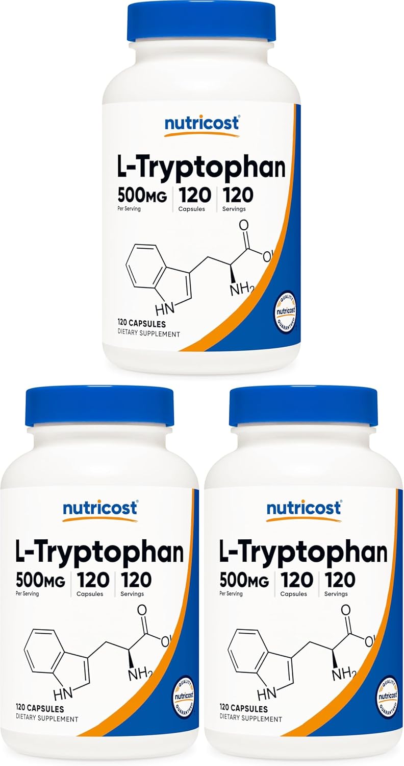 Nutricost L-Tryptophan 500 mg, 120 Capsules (2 Bottles)