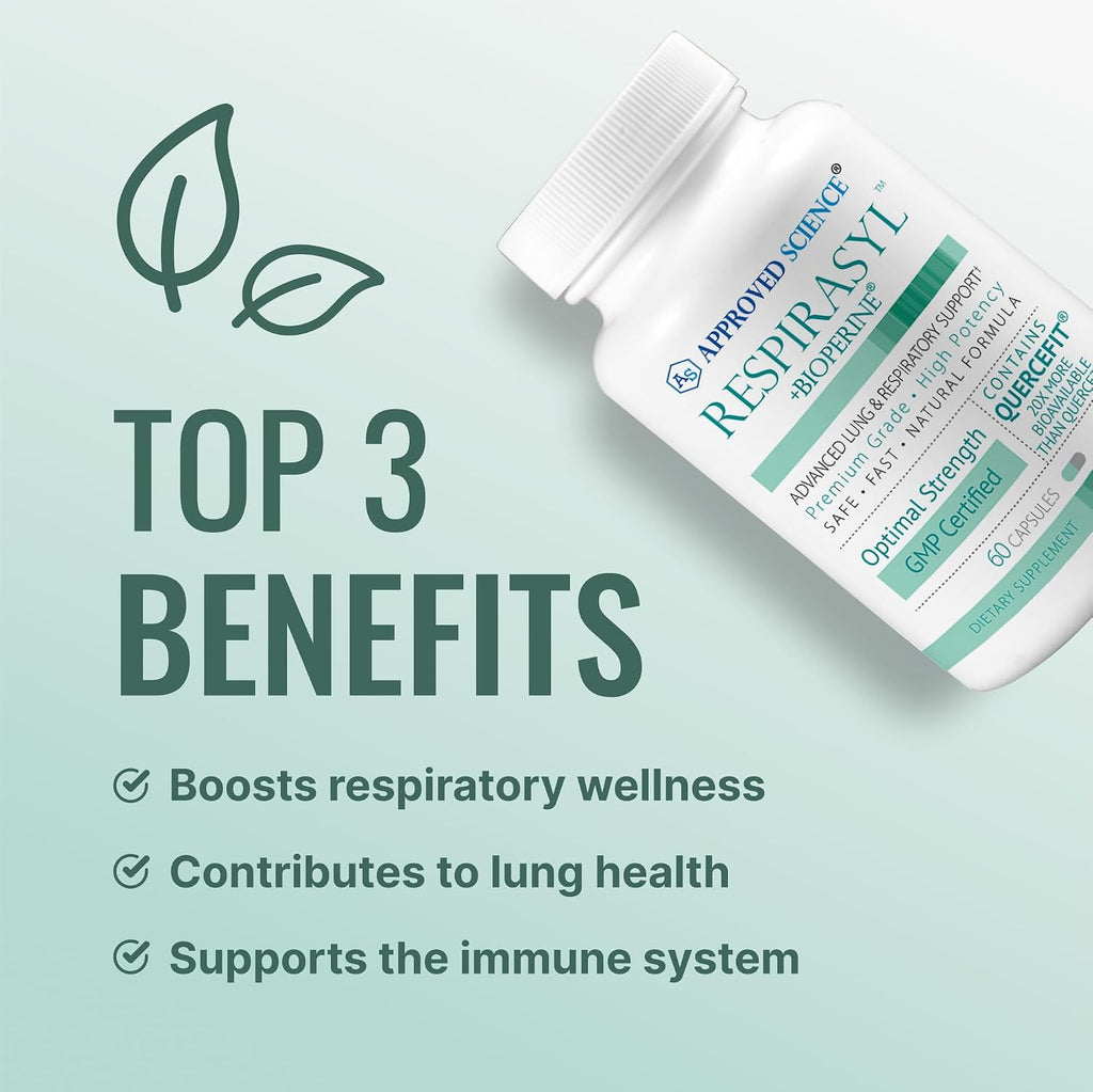 Approved Science® Respirasyl - Apoyo Pulmonar y Respiratorio con Quercefit®, Vitaminas A, C, D y BioPerine - Suministro para 6 Meses