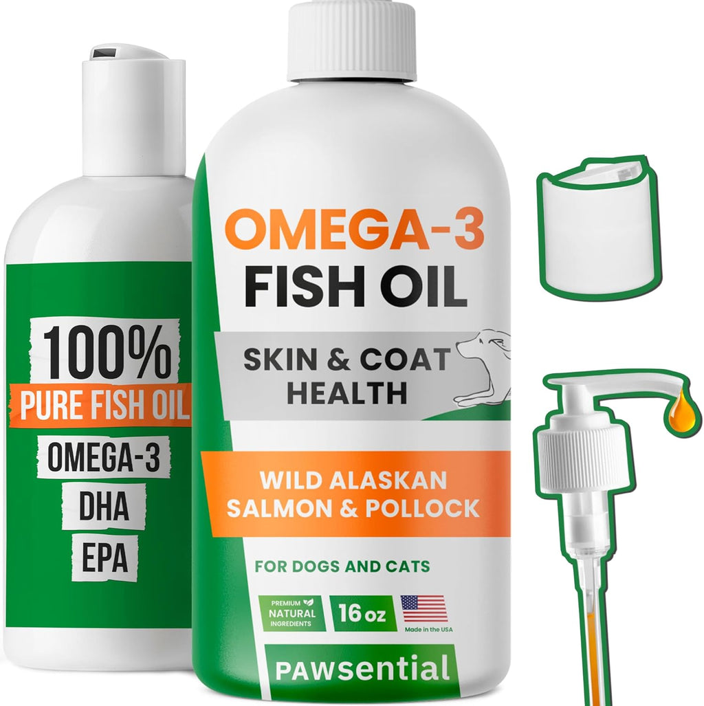 Omega 3 Fish Oil for Dogs & Cats - Aceite de Pescado con Aceite de Salmón Salvaje de Alaska - Suplemento Líquido con Omega 3 EPA+DHA