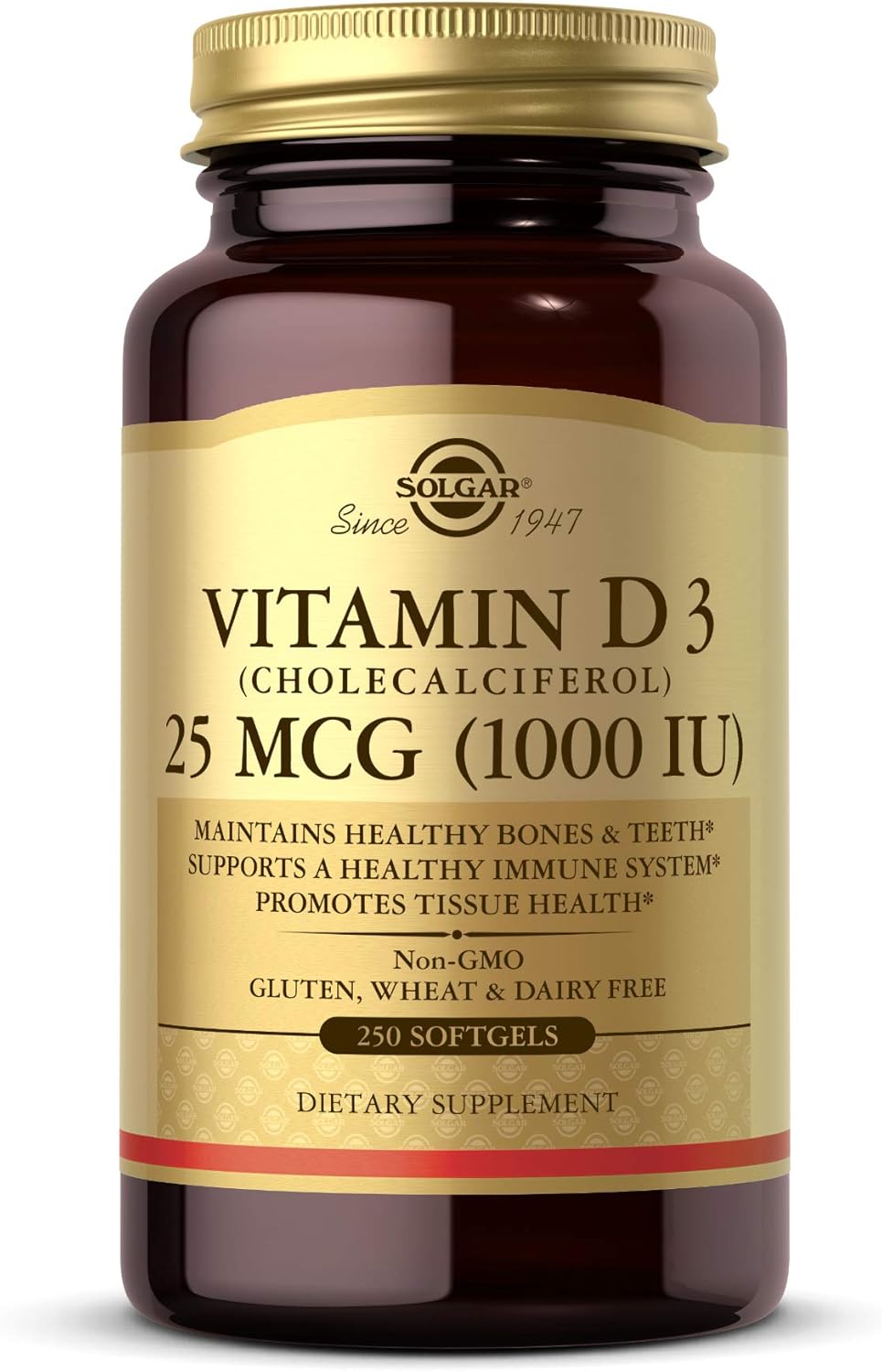 Solgar Vitamina D3 (Colecalciferol) 1000 UI, 250 Cápsulas Blandas