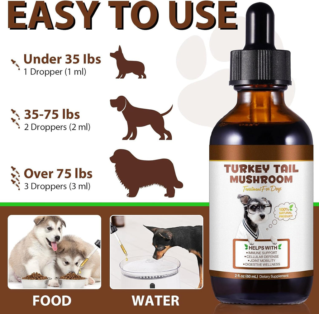 Cola de Pavo para Perros, Rápida Absorción - Gotas con Cúrcuma y Probióticos para el Sistema Inmunológico, Digestivo y Articular - 60ml