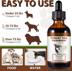 Cola de Pavo para Perros, Rápida Absorción - Gotas con Cúrcuma y Probióticos para el Sistema Inmunológico, Digestivo y Articular - 60ml