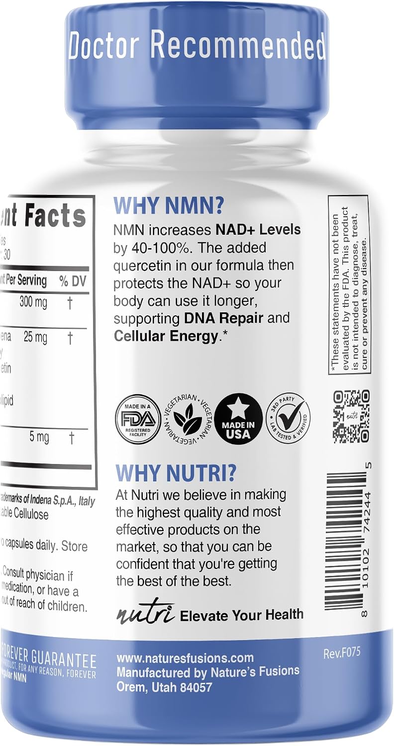 Nutri NMN Suplemento 300mg con Quercetina Phytosome y Pimienta Negra - 120 Cápsulas (2 Paquetes)