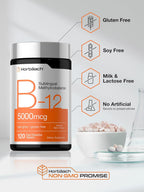 Horbäach Vitamina B12 5000 mcg - 120 Comprimidos Sublinguales de Metilcobalamina - Sabor Natural a Bayas - Vegano, Sin Gluten y No Modificado Genéticamente