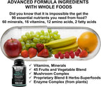 MEGAV-1 Multi-Vitamin, Superfood & Minerals - Multivitamínico Diario con Probióticos, Enzimas y Hongos (2 Paquetes, 180 Comprimidos)