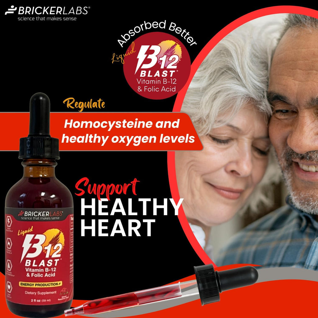 Bricker Labs B-12 Blast Vitamina B12 Líquida con Ácido Fólico, 59 ml