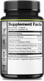 WELBUDA 5in1+ Nicotinamide Riboside Supplement with Resveratrol, Quercetin, Turmeric, Rhodiola Rosea - 90 Count for 90 Days