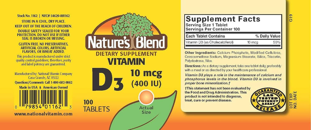 Nature's Blend Vitamina D 400 UI - 100 Tabletas