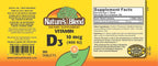 Nature's Blend Vitamina D 400 UI - 100 Tabletas