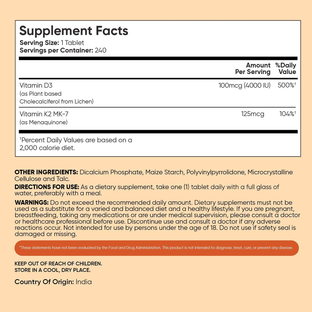 WeightWorld Vitamina D3 4000 UI + K2 (MK-7) 125mcg - 240 Comprimidos Veganos