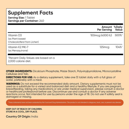 WeightWorld Vitamina D3 4000 UI + K2 (MK-7) 125mcg - 240 Comprimidos Veganos – Image 4