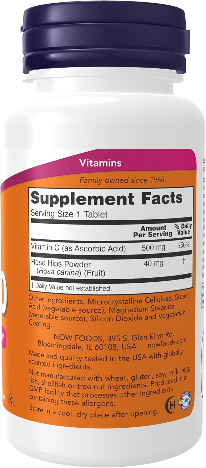NOW Foods, Vitamin C-500 with Rose Hips, Antioxidant Protection*, 100 Tablets
