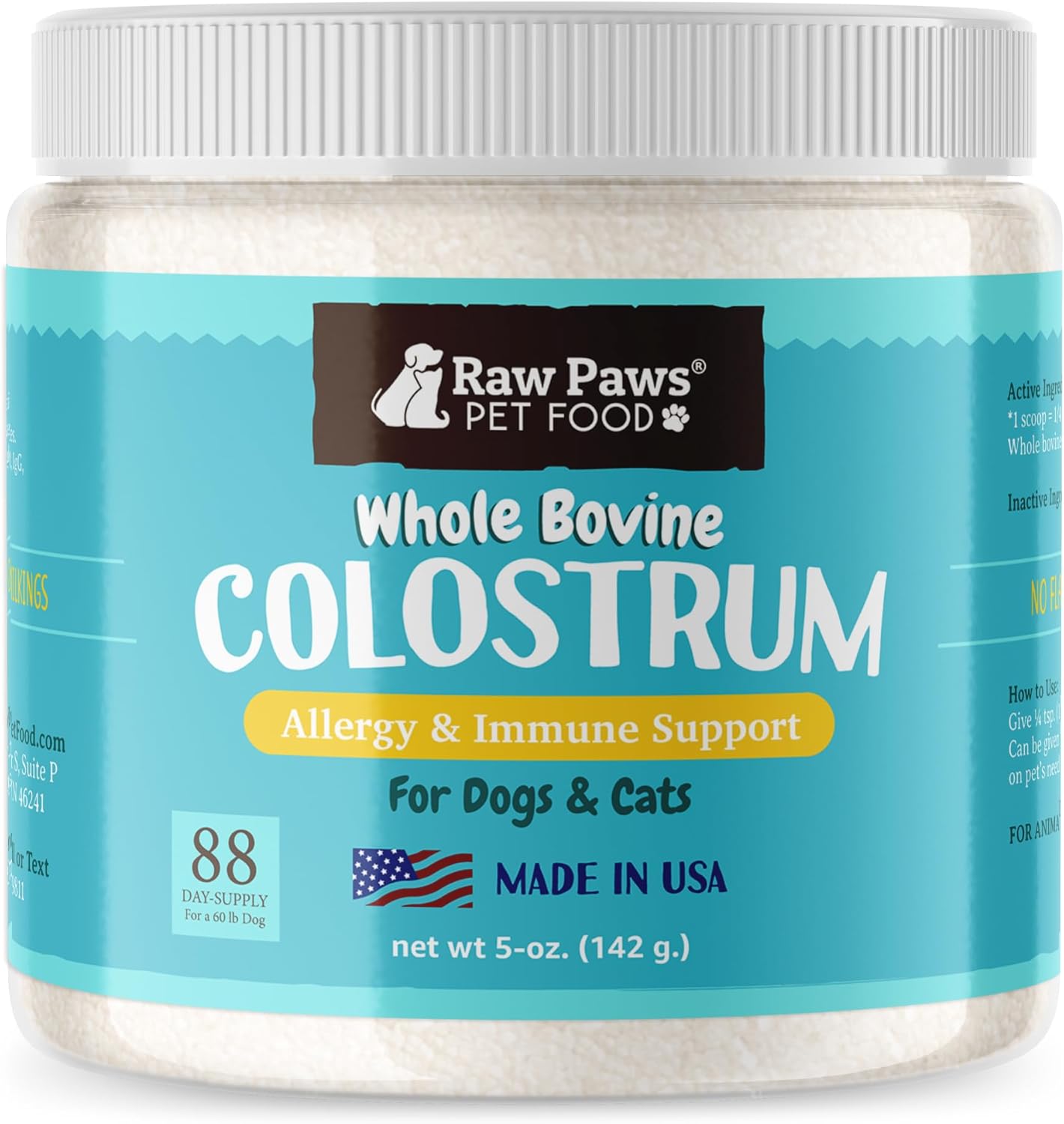 Raw Paws Bovine Colostrum para Perros y Gatos, 5 oz (141 g)
