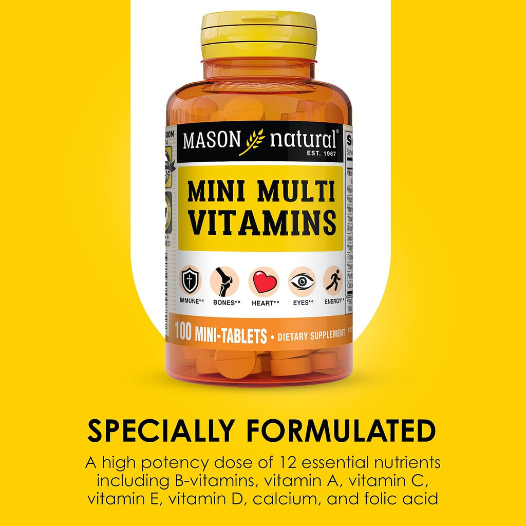 MASON NATURAL Mini Multi Vitaminas - Complejo Multivitamínico Diario (100 comprimidos)