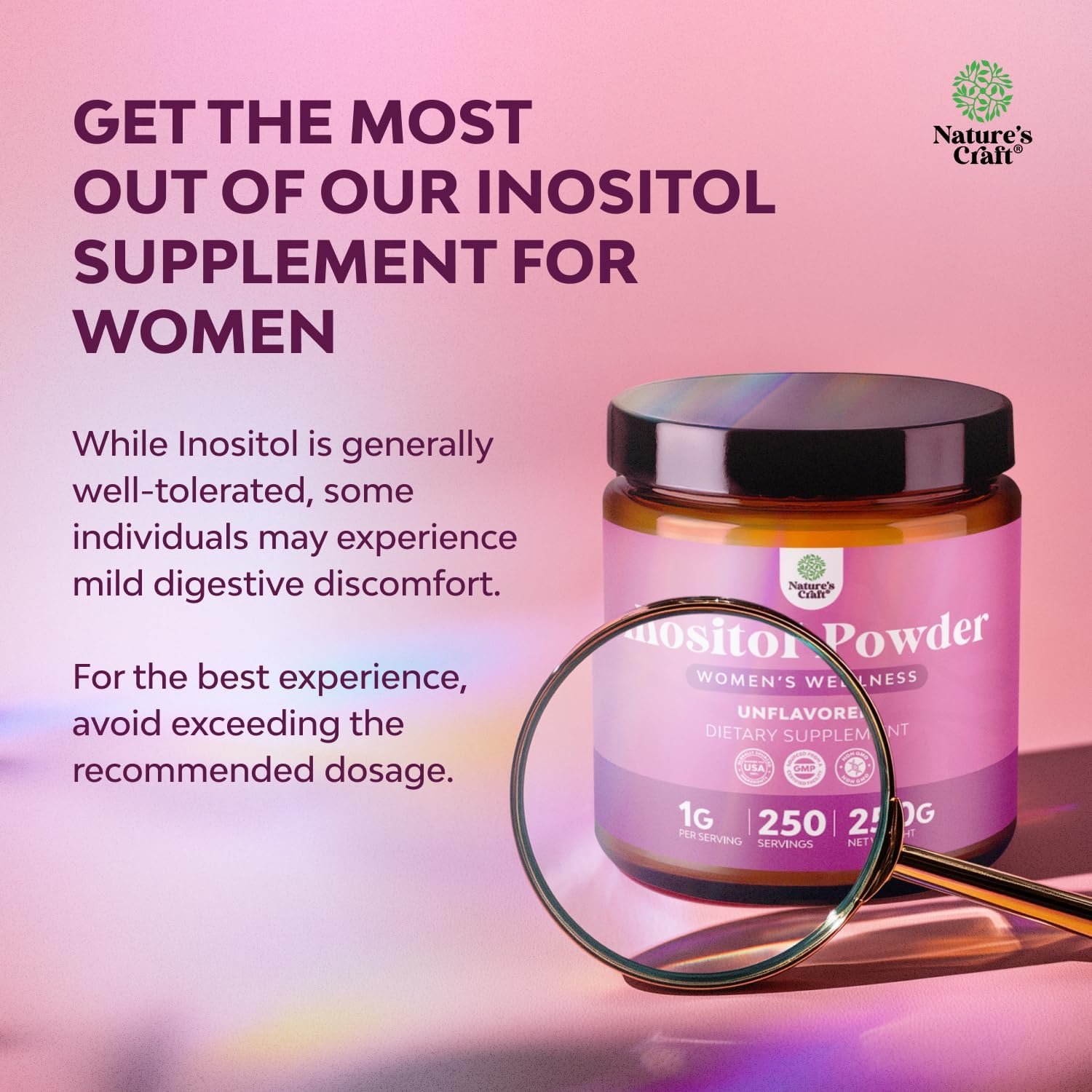 Inositol en Polvo Myo-Inositol y D-Chiro Inositol – Suplemento de Apoyo a la Fertilidad – Equilibrio Hormonal y Claridad – 250g