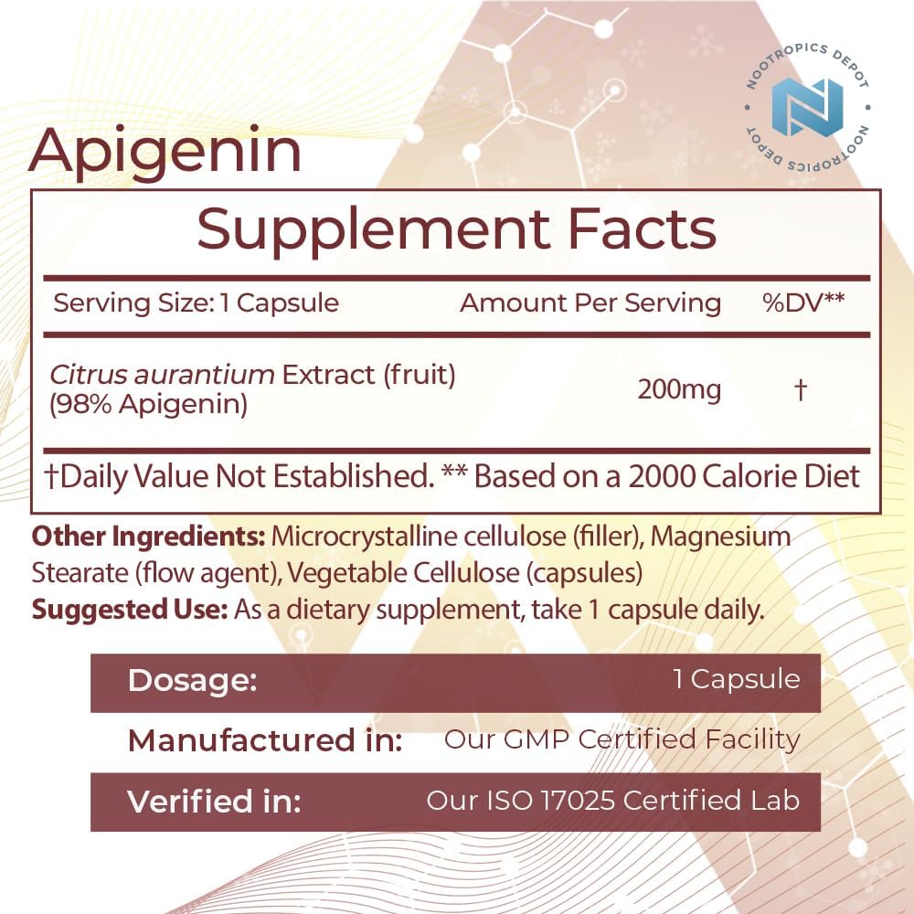 Nootropics Depot Apigenina Cápsulas | 200mg | 30 Unidades | >98% Pureza