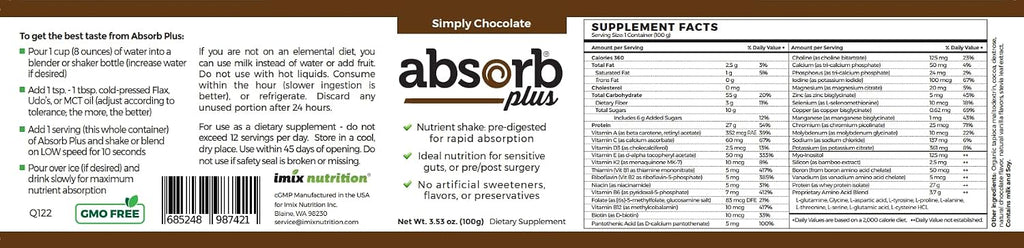 Isolate Protein - Diet Supplement for Improved Gut Health, Extra Nutritional Support, Non-GMO, Gluten-Free, Lactose-Free, Casein-Free (100 g, Simply Chocolate)