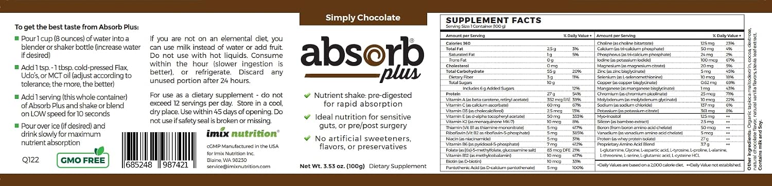 Isolate Protein - Diet Supplement for Improved Gut Health, Extra Nutritional Support, Non-GMO, Gluten-Free, Lactose-Free, Casein-Free (100 g, Simply Chocolate)