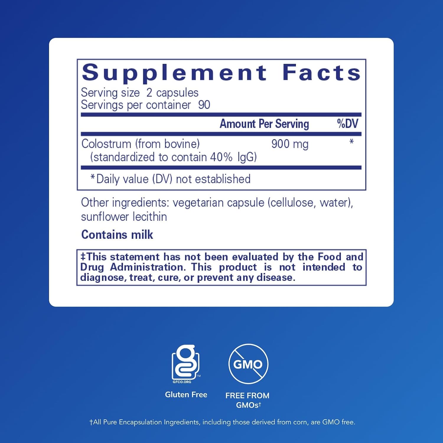 Pure Encapsulations Calostro Bovino 40% IgG – 180 Cápsulas
