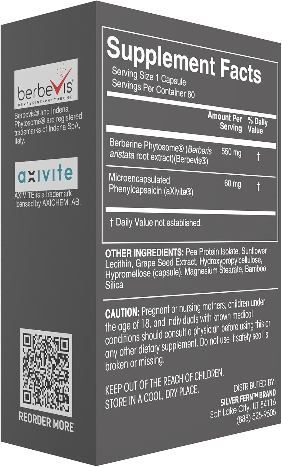 Silver Fern Brand Metabolism Supplement + Berberine Phytosome & aXivite – 60 Cápsulas
