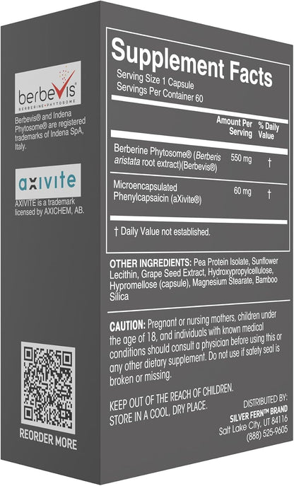 Silver Fern Brand Metabolism Supplement + Berberine Phytosome & aXivite – 60 Cápsulas – Image 2