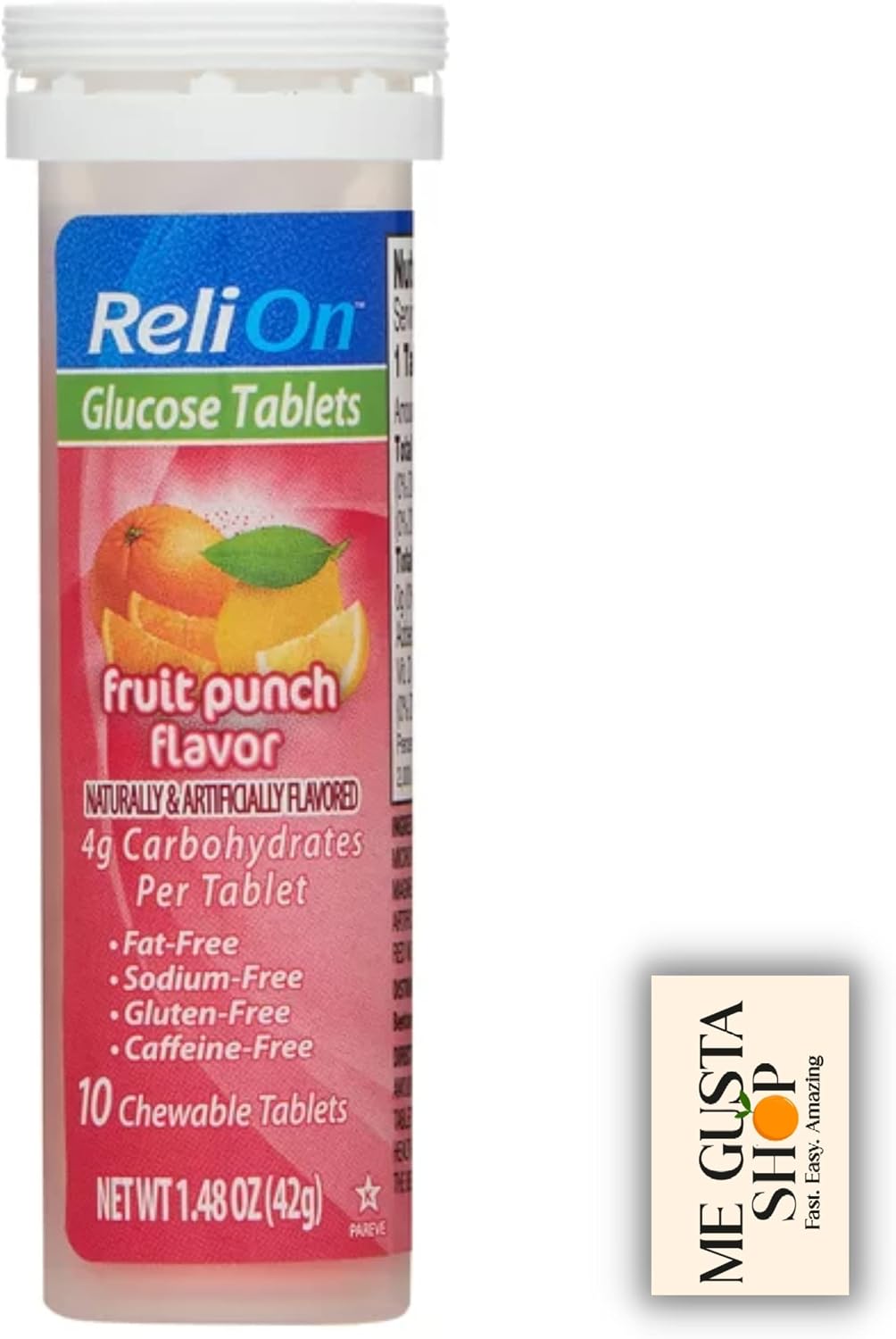 Glucose Tablets Relion - Pack de 2 Sabores Naranja y Ponche de Frutas (20 Comprimidos) - Incluye Pegatina Me Gustas