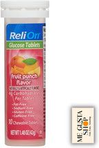 Glucose Tablets Relion - Pack de 2 Sabores Naranja y Ponche de Frutas (20 Comprimidos) - Incluye Pegatina Me Gustas