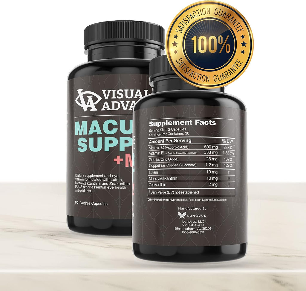 Visual Advantage® Macular Support + Meso-Z – Protección Ojos Luz Azul con Triple Antioxidante (60 Comprimidos)