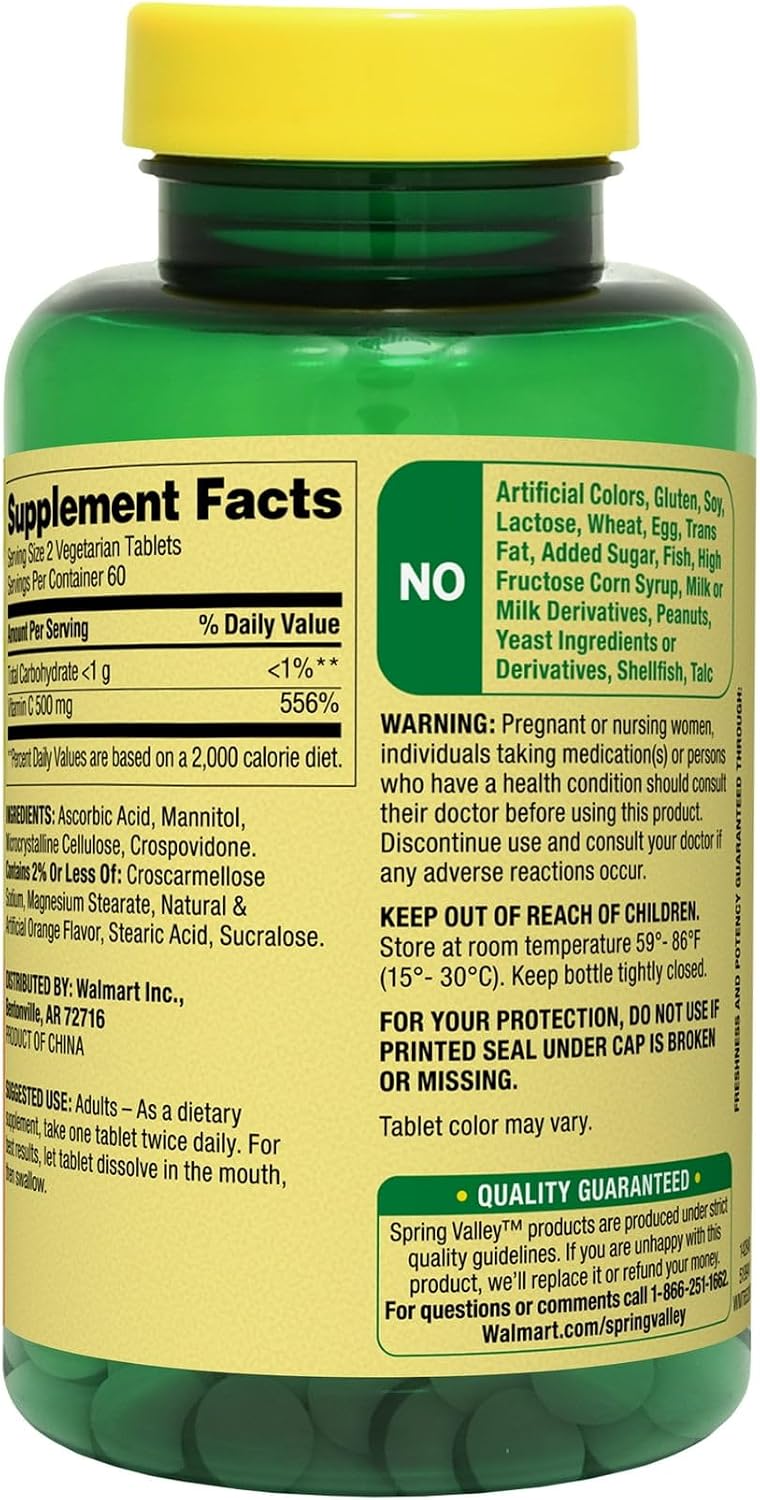 Vitamina C Sabor Naranja 500 mg - Disolución Rápida, 120 Comprimidos