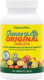 NaturesPlus Source of Life Sin Hierro - 180 Comprimidos (Paquete de 2) - Suplemento Multivitamínico y Mineral con Vitamina D3 - Apoya la Energía y el Bienestar - Sin Gluten, Vegetariano - 120 Porciones Totales