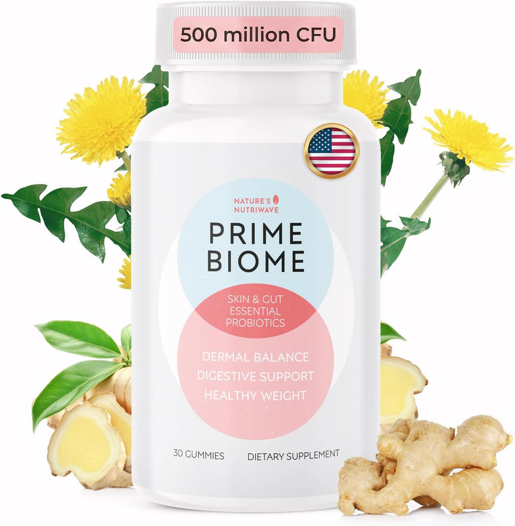 PrimeBiome Gummies – Gominolas Probióticas con Inulina, Lion's Mane y Jengibre – 30 Unidades (Suministro para 6 Meses) – No GMO, Sin Estimulantes, Certificado GMP
