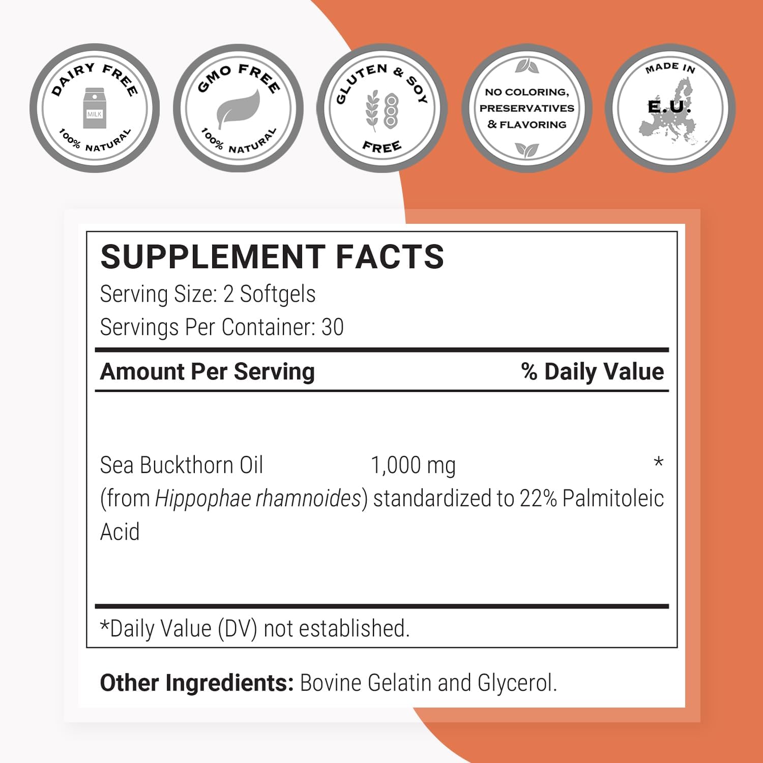 Supersmart Sea Buckthorn Extract 500mg with Omega 7 - 60 Softgels