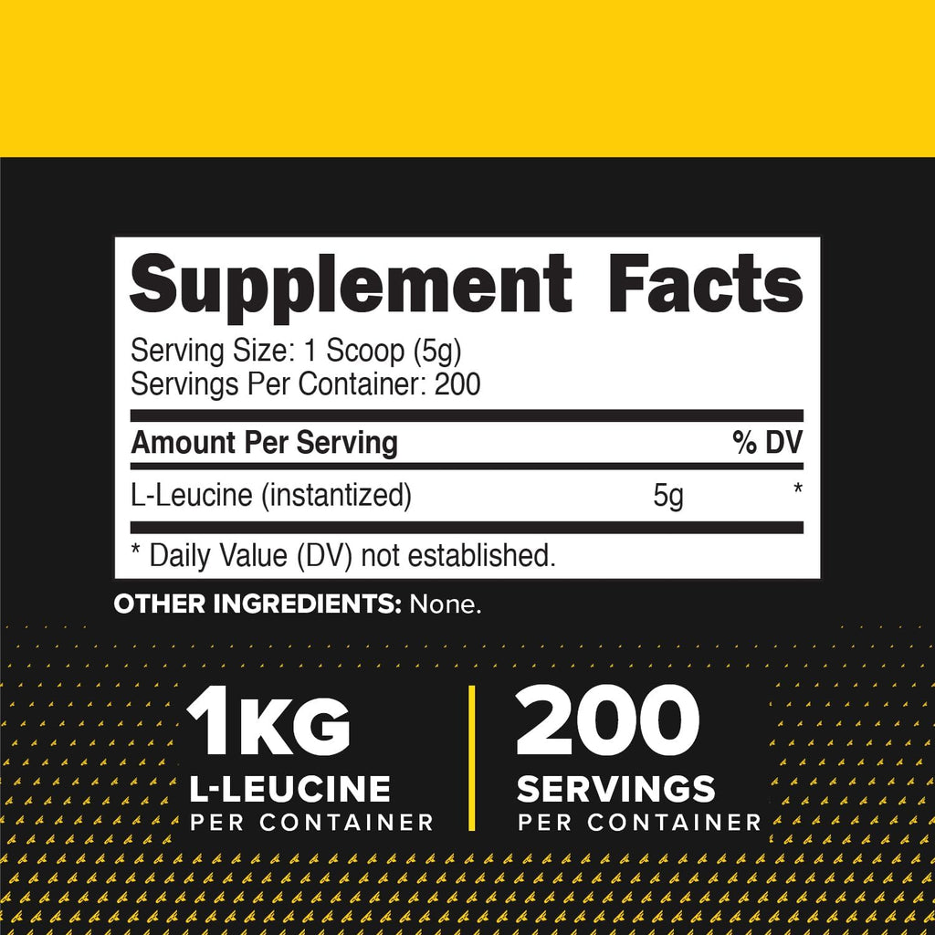 Primaforce L-Leucina Pura en Polvo 1 kg (2.2 lbs) - No OGM, Sin Gluten, 200 Porciones
