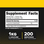 Primaforce L-Leucina Pura en Polvo 1 kg (2.2 lbs) - No OGM, Sin Gluten, 200 Porciones