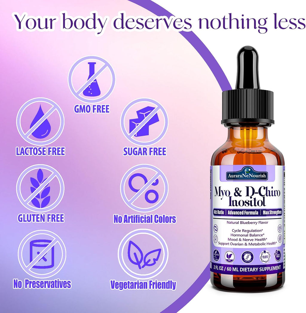 AuraraNeNourish Myo-Inositol & D-Chiro Inositol 40:1 Suplemento Líquido para Mujer