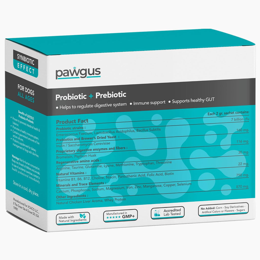 Pawgus Combo Prebiótico y Probiótico Definitivo para Perros - 30 Sobres