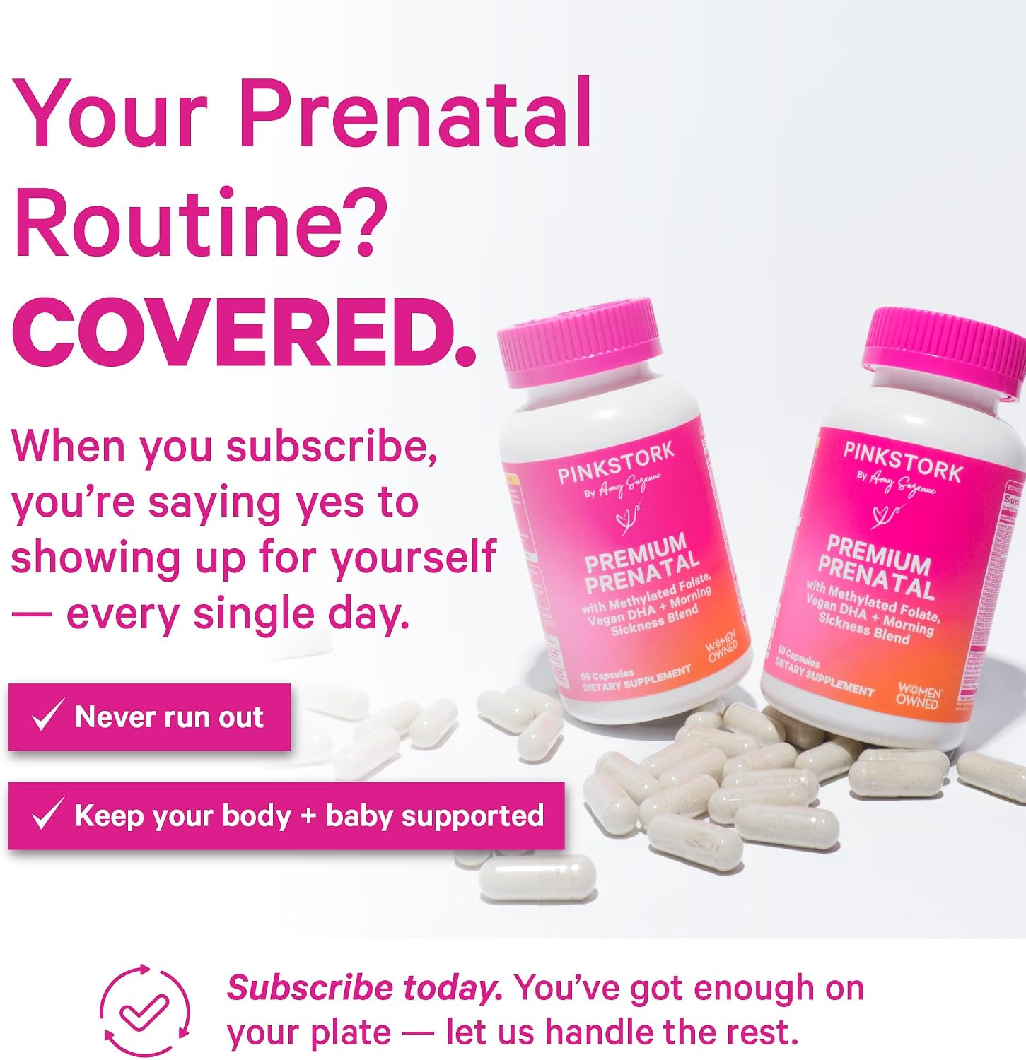 Pink Stork Premium Prenatal - Vitaminas Prenatales con Folato Metilado, DHA de Algas y Hierro