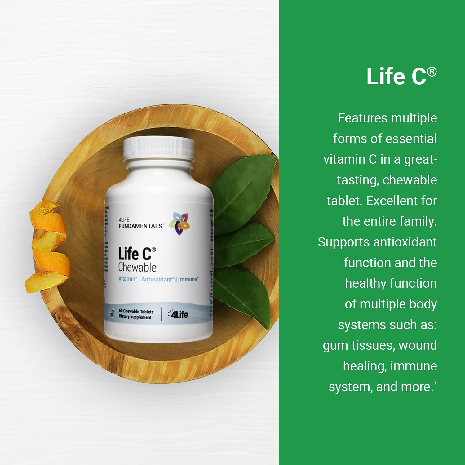 4Life Life C - Vitamina C Masticable con 7 Formas Activas, 60 Comprimidos