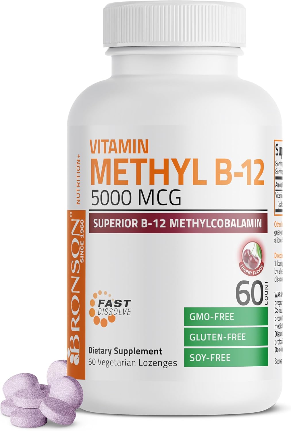 Bronson Methyl B12 5000 mcg - Metilcobalamina - 60 Comprimidos de disolución rápida