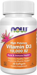 Now Foods Suplemento Vitamina D-3 10.000 UI, Alta Potencia, 30 Cápsulas Blandas