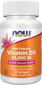 Now Foods Suplemento Vitamina D-3 10.000 UI, Alta Potencia, 30 Cápsulas Blandas