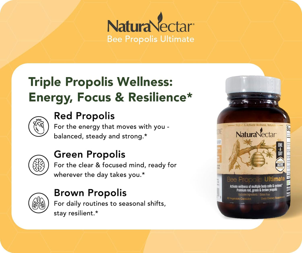NaturaNectar Ultimate Bee Propolis - Brazilian Propolis Capsules (60 Count)