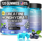 Gominolas de Creatina Monohidrato - 120 unidades (2 envases) - 5000 mg por dosis con Vitamina B12 - Sin Azúcar, Vegano (Arándano)