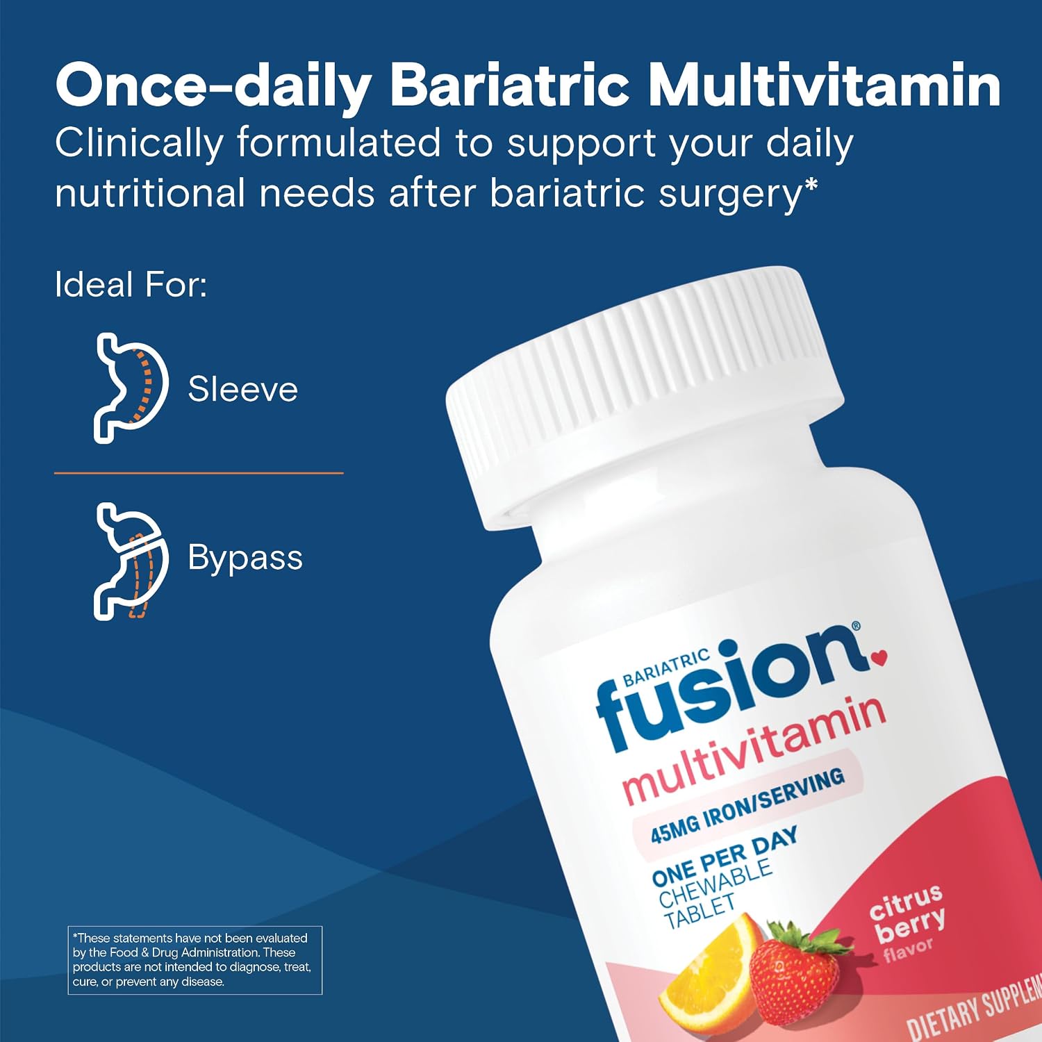 Bariatric Fusion One Per Day Multivitamínico Bariátrico con Hierro Masticable - Sabor Cítricos Bayas - 30 Comprimidos