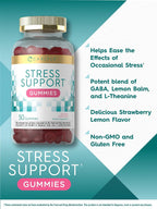 Carlyle Stress Support Gummies - 50 Gominolas con GABA y L-Teanina - Sabor Fresa y Limón - Sin Gluten y No GMO