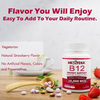 Vitamina B12 Metilcobalamina 10000 mcg – 90 Comprimidos Sublinguales Sabor Fresa – Vegano, Sin Gluten