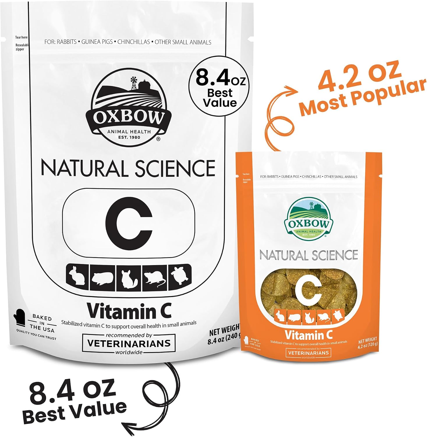 Oxbow Natural Science Suplemento de Vitamina C para Cobayas, Conejos y Chinchillas – Fórmula de Heno de Timothy, 4.2 oz (6 Paquetes)